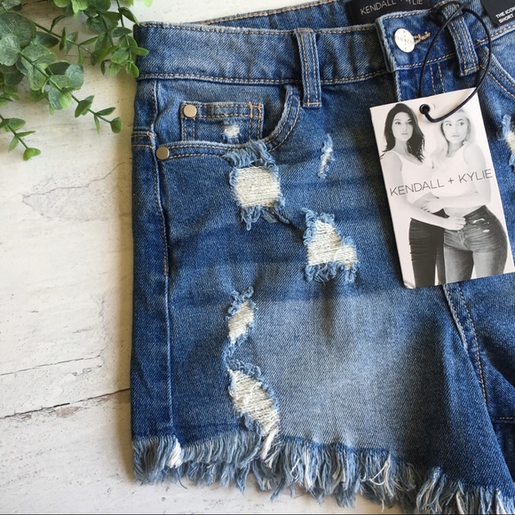 Kendall & Kylie Pants - Kendall + Kylie Icon Distressed Denim Jean Shorts